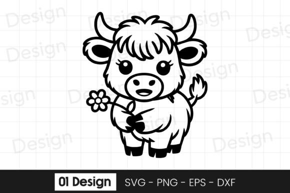 Cute Baby Cow with Flower SVG PNG