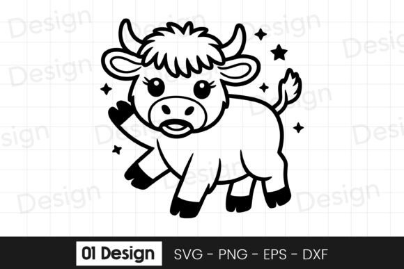 Cute Baby Cow with Stars Cartoon SVG PNG