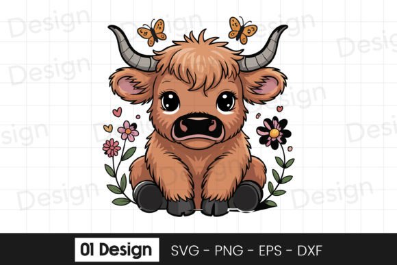 Cute Baby Highland Cow Floral SVG PNG