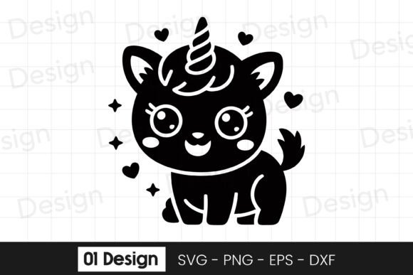 Cute Unicorn Kitten Cartoon SVG PNG